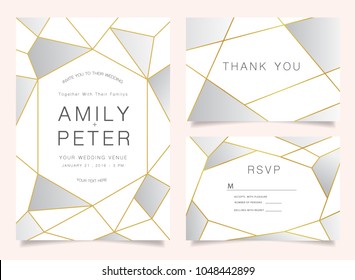 Luxury Wedding invite, Invitation, RSVP, Thank you card vector design with gold geometrical shape pattern 