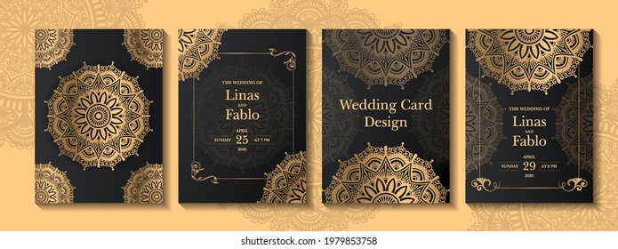 Luxury Wedding Mandala Gold Invitation Card Stock Vector (Royalty Free ...