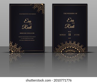 luxury wedding mandala gold invitation card; ornament,wedding,element,vintage,very elegant,anniversary