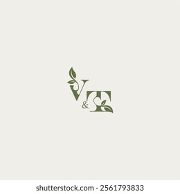 luxury wedding monogram design VT bold initial concept letter organic leaf logo