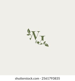 luxury wedding monogram design WJ bold initial concept letter organic leaf logo