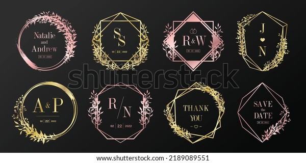 Luxury wedding monogram logo\
collection. floral frame for branding logo and invitation card\
design.