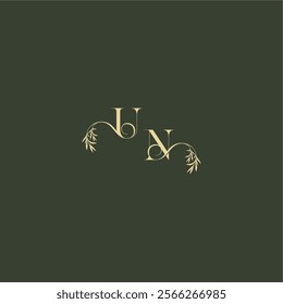 luxury wedding monogram UN logo design concept letter organic leaf initial