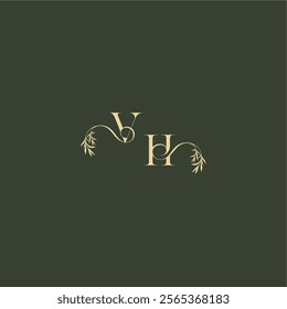 luxury wedding monogram VH logo design concept letter organic leaf initial