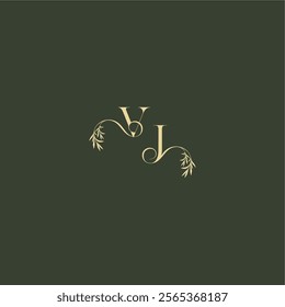 luxury wedding monogram VJ logo design concept letter organic leaf initial