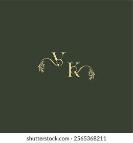 luxury wedding monogram VK logo design concept letter organic leaf initial