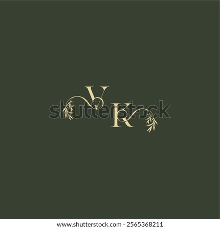 luxury wedding monogram VK logo design concept letter organic leaf initial