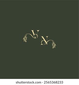 luxury wedding monogram VN logo design concept letter organic leaf initial