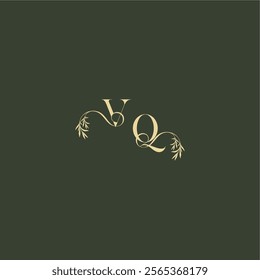 luxury wedding monogram VQ logo design concept letter organic leaf initial