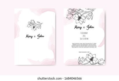 Luxury Wedding Save the Date, Invitation Navy Cards Collection with Gold Foil Flowers and Leaves and Wreath.