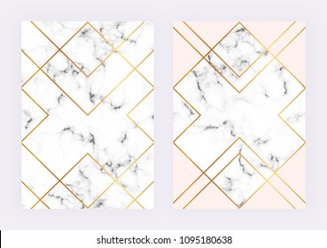 Luxury wedding templates with marble geometric design with polygonal golden lines. Modern backgrond for invitation, wedding, placard, birthday, brochure, banner, cover,  layout, card, flyer
