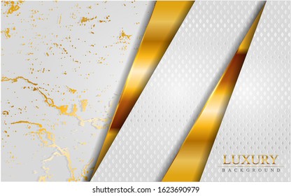 Luxury white abstract background combine with golden marble textured overlap layer. 