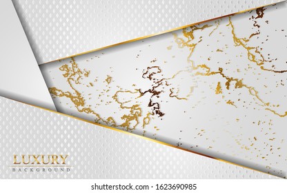 Luxury white abstract background combine with golden marble textured overlap layer. 