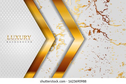 Luxury white abstract background combine with golden marble textured overlap layer. 