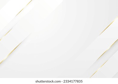 Luxury white abstract paper background with gold line and shadow.