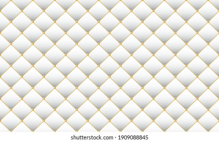 Luxury white background with golden chains and beads. Seamless vector illustration. Upholstery background.