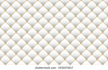 Luxury white background with golden chains and pearl beads. Seamless vector illustration. Upholstery background.