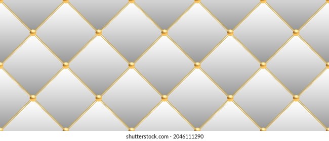 Luxury white background with golden chains and beads. Vector illustration.