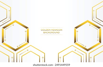 luxury white background with golden hexagon design