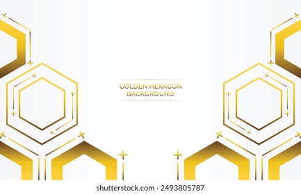 luxury white background with golden hexagon design	