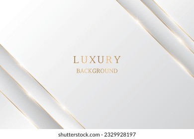 Luxury white background with golden straight line , sparkling star and paper layer in 3d ,origami paper art style for landing page , banner, presentation, poster, vector illustration.