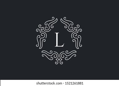 Luxury white and black logo design template vector illustration for Restaurant, Royalty, Boutique, Cafe, Hotel, Heraldic, Jewelry and Fashion. Ornament shapes for logotype or badge design.