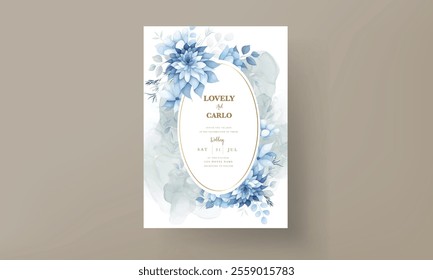 luxury white blue floral wedding invitation card