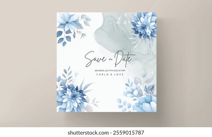 luxury white blue floral wedding invitation card