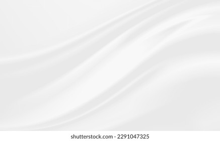 Luxury white cloth background abstract with soft waves. White fabric smooth texture background. White silver fabric silk background. Cloth soft wave. Creases of satin, silk, and cotton. Vector EPS10.