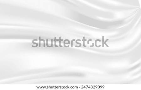 Luxury white cloth background or liquid wave. White and grey satin fabric curves wave background. Smooth elegant white silver fabric silk background.Fabric textile drape with crease wavy folds. Vector