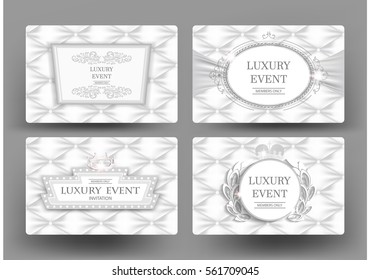 Luxury white elegant vintage cards with leather texture. Vector illustration