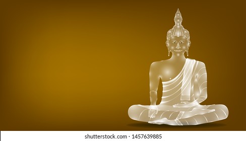 luxury white glass monk phra buddha sitting meditation for pray concentration composed release. colorful background. vector illustration eps10