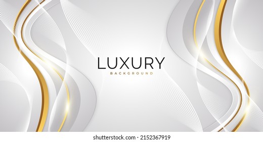 Luxury White and Gold Background with Golden Lines and Paper Cut Style. Premium Gray and Gold Background for Award, Nomination, Ceremony, Formal Invitation or Certificate Design