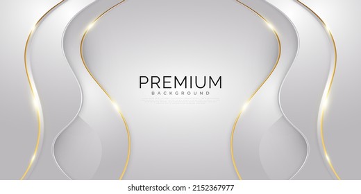 Luxury White and Gold Background with Golden Lines and Paper Cut Style. Premium Gray and Gold Background for Award, Nomination, Ceremony, Formal Invitation or Certificate Design