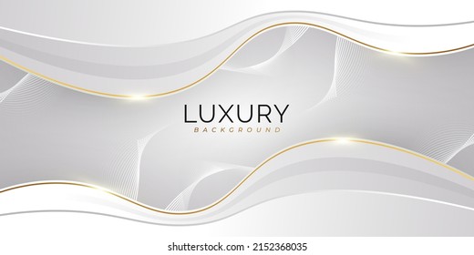 Luxury White And Gold Background With Golden Lines And Paper Cut Style. Premium Gray And Gold Background For Award, Nomination, Ceremony, Formal Invitation Or Certificate Design