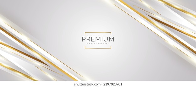 Luxury White and Gold Background with Golden Lines and Paper Cut Style. Premium Gray and Gold Background for Award, Nomination, Ceremony, Formal Invitation or Certificate Design