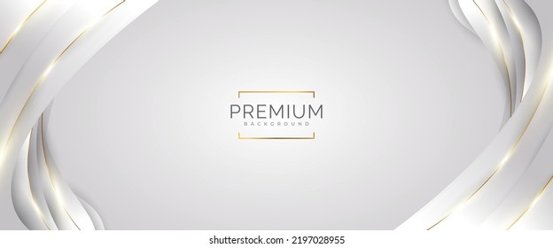 Luxury White and Gold Background with Golden Lines and Paper Cut Style. Premium Gray and Gold Background for Award, Nomination, Ceremony, Formal Invitation or Certificate Design