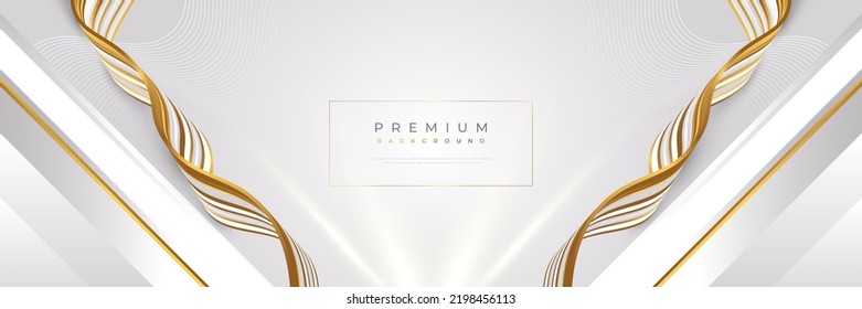 Lujoso fondo blanco y dorado con líneas doradas y estilo corte de papel. Fondo de Gris y Oro Premium para Premio, Nominación, Ceremonia, Invitación Formal o Diseño de Certificado