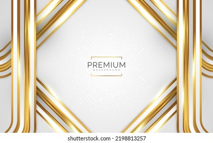 Luxury White and Gold Background with Golden Lines and Paper Cut Style. Premium Gray and Gold Background for Award, Nomination, Ceremony, Formal Invitation or Certificate Design