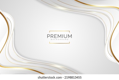 Luxury White and Gold Background with Golden Lines and Paper Cut Style. Premium Gray and Gold Background for Award, Nomination, Ceremony, Formal Invitation or Certificate Design