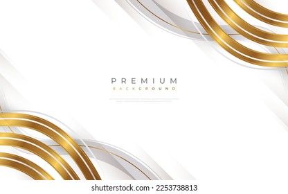 Luxury White and Gold Background with Golden Lines and Paper Cut Style. Premium Gray and Gold Background for Award, Nomination, Ceremony, Formal Invitation or Certificate Design