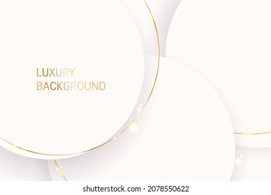 Luxury white gold background vector graphic design. Sumptuous deluxe backdrop with circles. Chic luxury whote and gold background with light sparkles.
