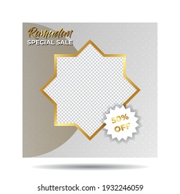 Luxury White and Gold Ramadan Sale Or Discount Social Media Template with Phone Mock-Up for Banner, Ads, Advertising, Greeting Card, Poster, and Others Media Promotion. Editable Vector Illustration.