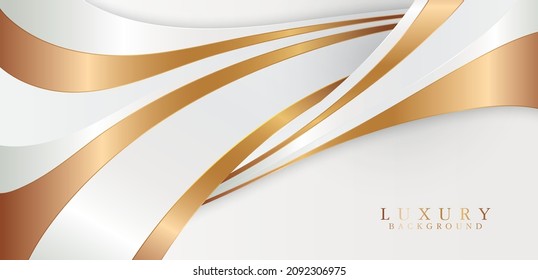 Luxury white and golden abstract wave shapes background. Premium style shiny gold fluid wave elements. 3d vector illustration. Elegant luxury intertwined wavy shapes template design
