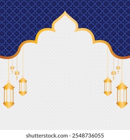 luxury white Golden and dark Blue colorful pattern eid mubarak ramadan or
ramadhan islamic background banner frame. Translation: "Muslim fasting month and celebration day after fasting"