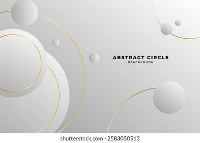 luxury White Grey Circle shape background with gold line and planetary. Abstract geometry background with modern and elegant concept.