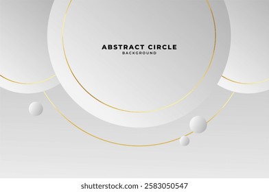 luxury White Grey Circle shape background with gold line and planetary. Abstract geometry background with modern and elegant concept.