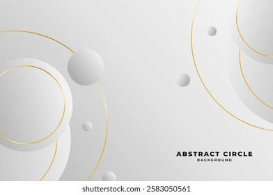 luxury White Grey Circle shape background with gold line and planetary. Abstract geometry background with modern and elegant concept.