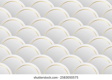 luxury White Grey Rounded Circle shape seamless pattern with gold line. Abstract geometry pattern with modern and elegant concept.