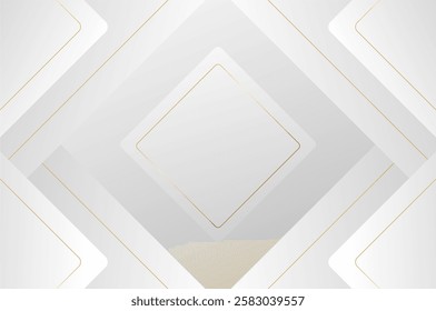 luxury white grey Rounded diamond shape background with gold line. Abstract geometry background with modern and elegant concept.